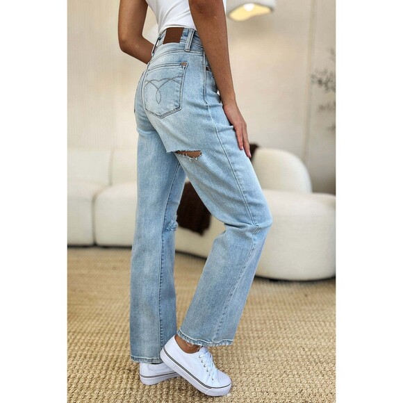 Judy Blue High Waist Distressed Straight Jeans - Picture 6 of 13